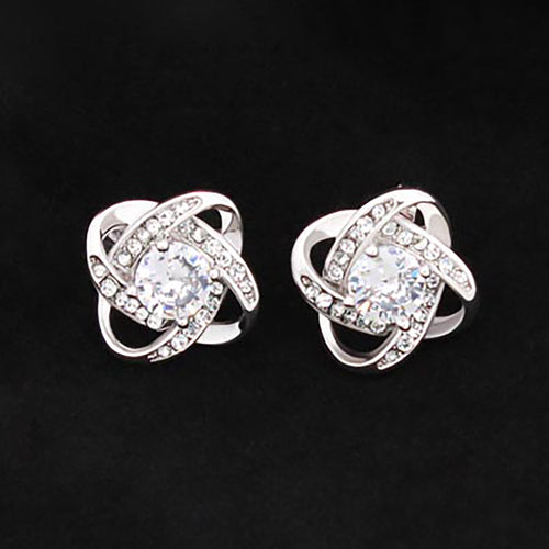 Love Knot stud earrings with cubic zirconia — matching set for Love Knot necklace