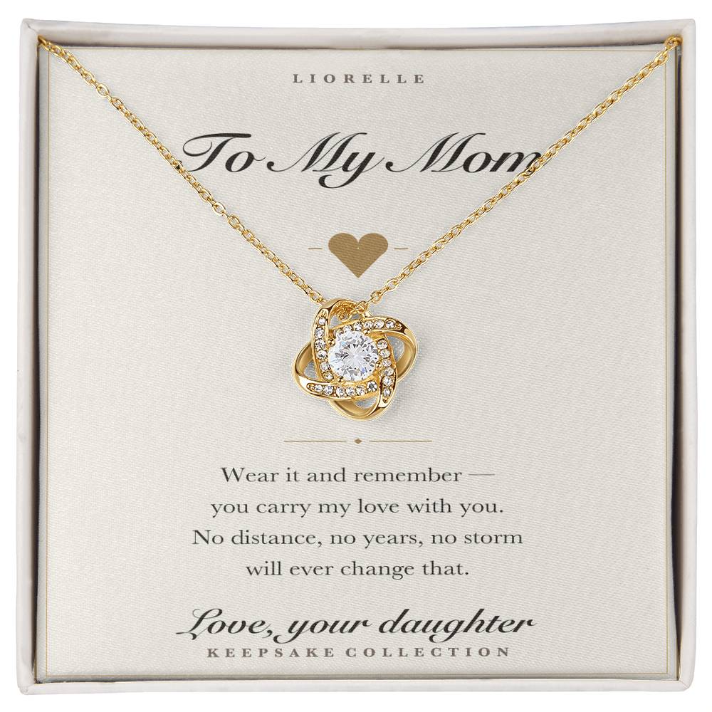 To My Mom Love Knot necklace with keepsake message card in gift box — photo 3