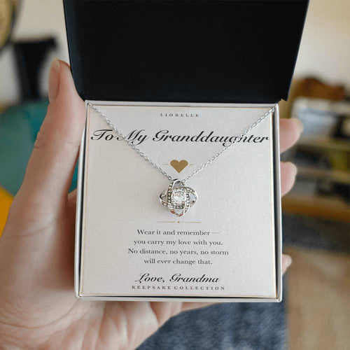 To My Granddaughter Necklace with Message Card — Love Knot Keepsake Gift