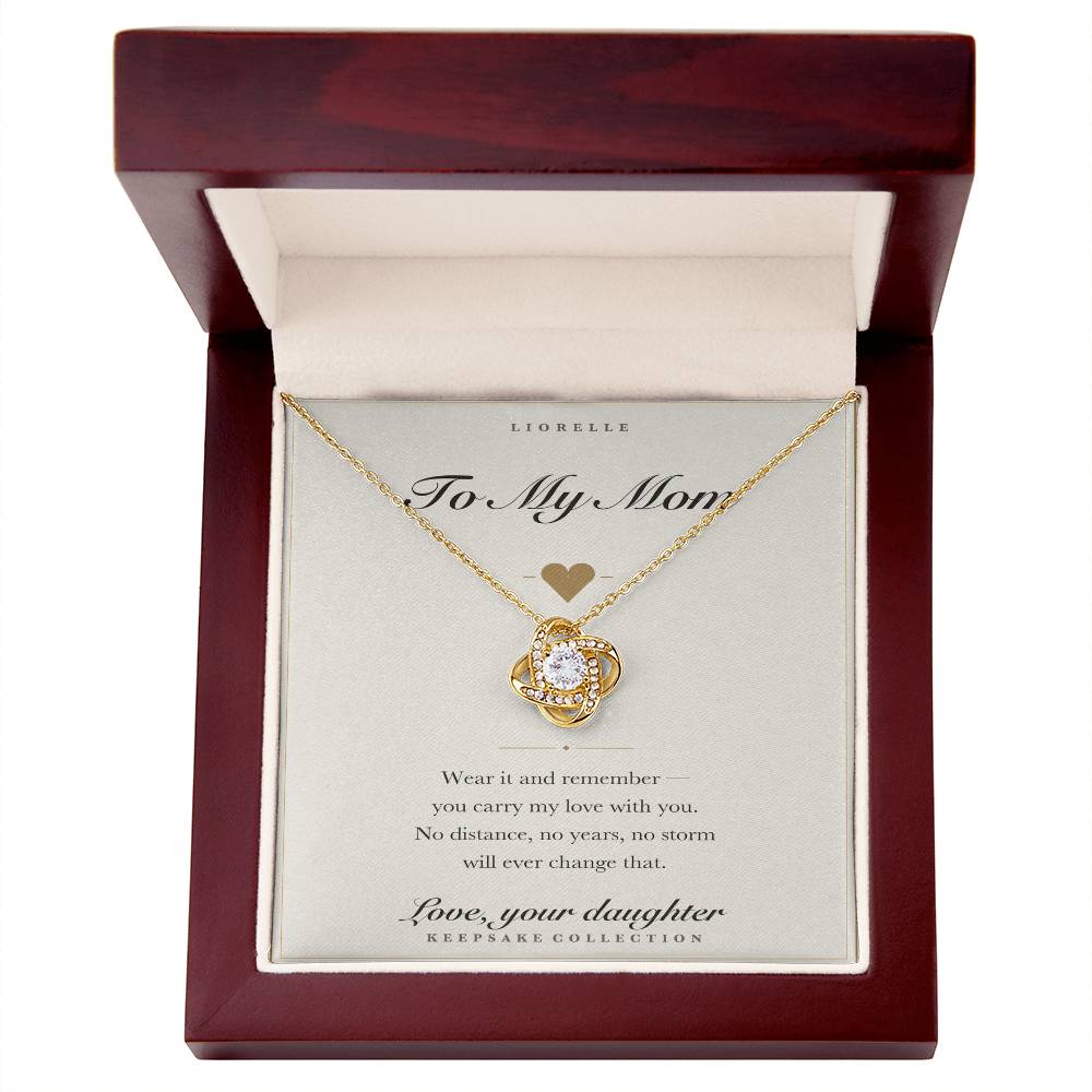 To My Mom Love Knot necklace with keepsake message card in gift box — photo 5