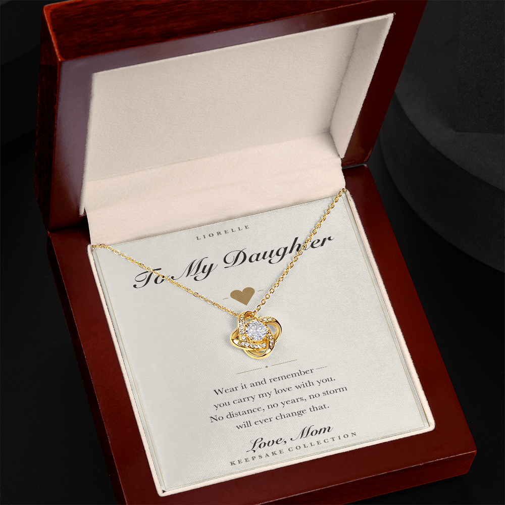 Personalized To My Daughter necklace in luxury box — angled view