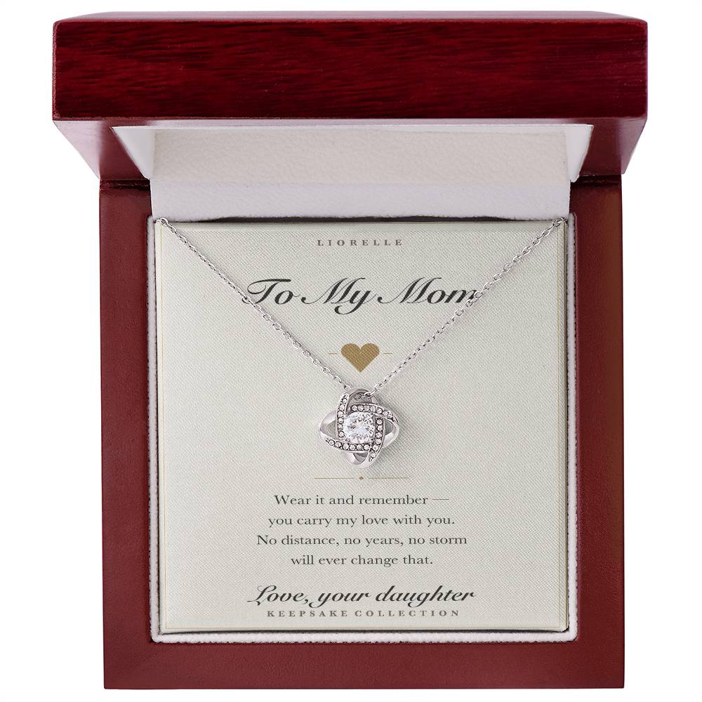 To My Mom Love Knot necklace with keepsake message card in gift box — photo 4