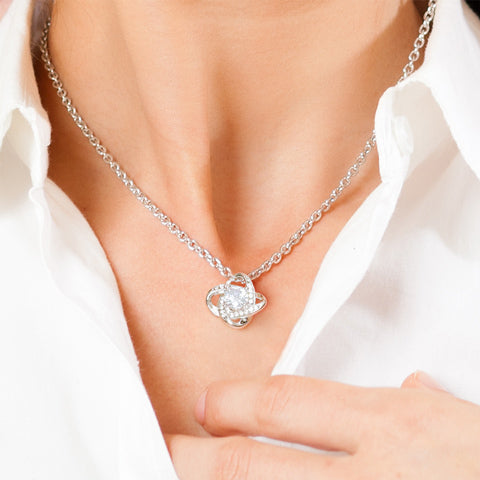 Love Knot necklace worn — lifestyle photo